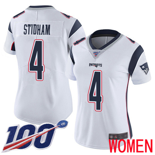 New England Patriots Limited White Women #4 Jarrett Stidham Road NFL Jersey 100th Season->new england patriots->NFL Jersey